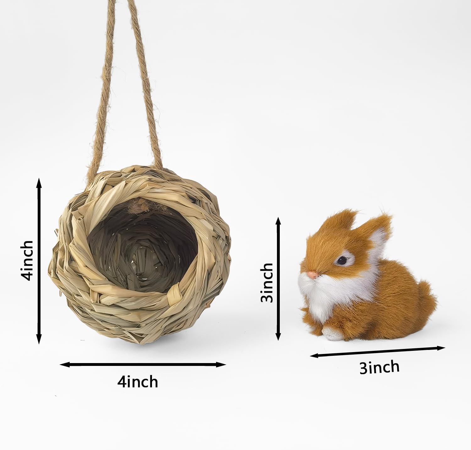 3D Forest Animals Ornaments for Christmas Tree Woodland Furry Animal Ornament Handmade Bird Nest with Plush Animals for Xmas Tree Faux Fur Animal Hanging Decoration Home (4inch Nest & Rabbit)