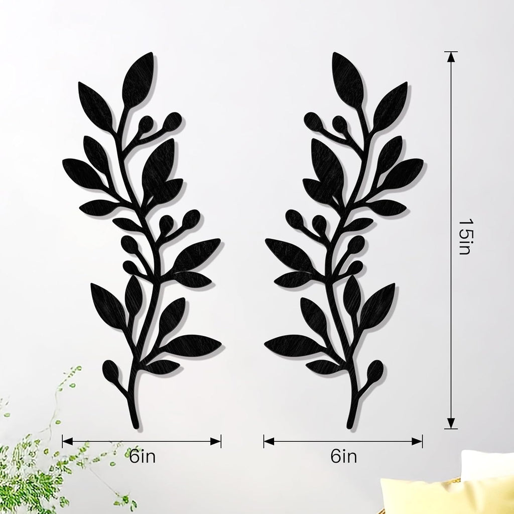 Zzbakress 2 Pcs Colorful Tree Leaf Wall Art Decor Vine Home Wall Decoration Olive Branch Leaf Wall Decor Large Wall Decor for Bedroom, Living Room, Wall Sculptures Indoor Outdoor (Black)