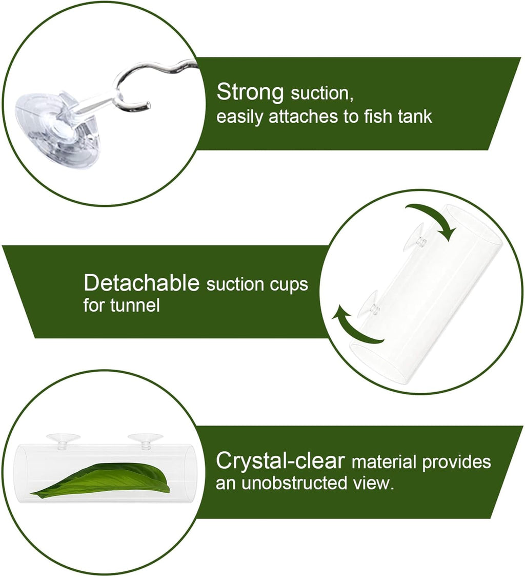 Acrylic Betta Hammock Tunnel, Betta Fish Tank Accessories & Aquarium Tunnel Decor, Fish Tank Hideout with Soft Faux Leaf Hammock, Beta Bed Resting Spot for Bettas (L Size — 5.9" × 1.96" OD)