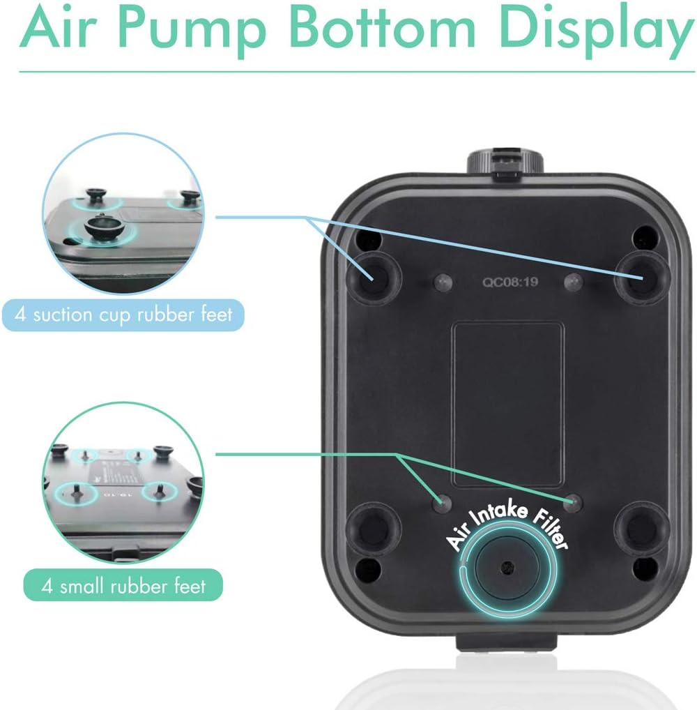 hygger Quietest Aquarium Air Pump, Adjustable Oxygen Pump 2 Air Outlets Ultra Silent Powerful Aerator Pump Up to 600Gallon Fish Tank 255GPH 10W