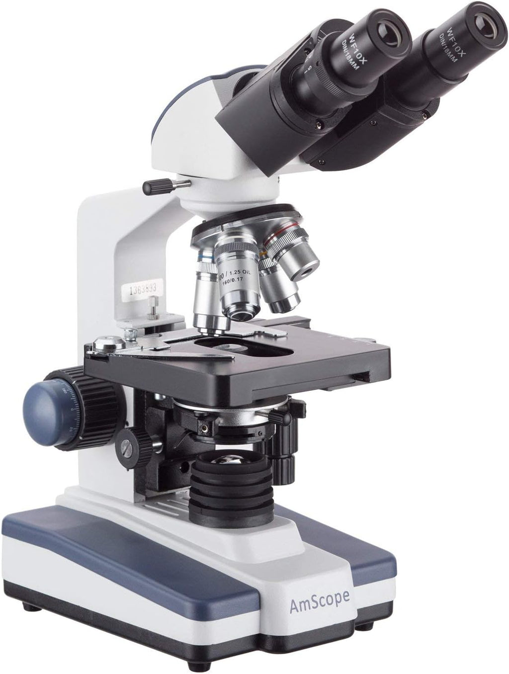 AmScope B120 Series Student & Professional LED Binocular Compound Microscope - 40X-2500X Magnification - Includes 1MP USB Camera & Siedentopf Head
