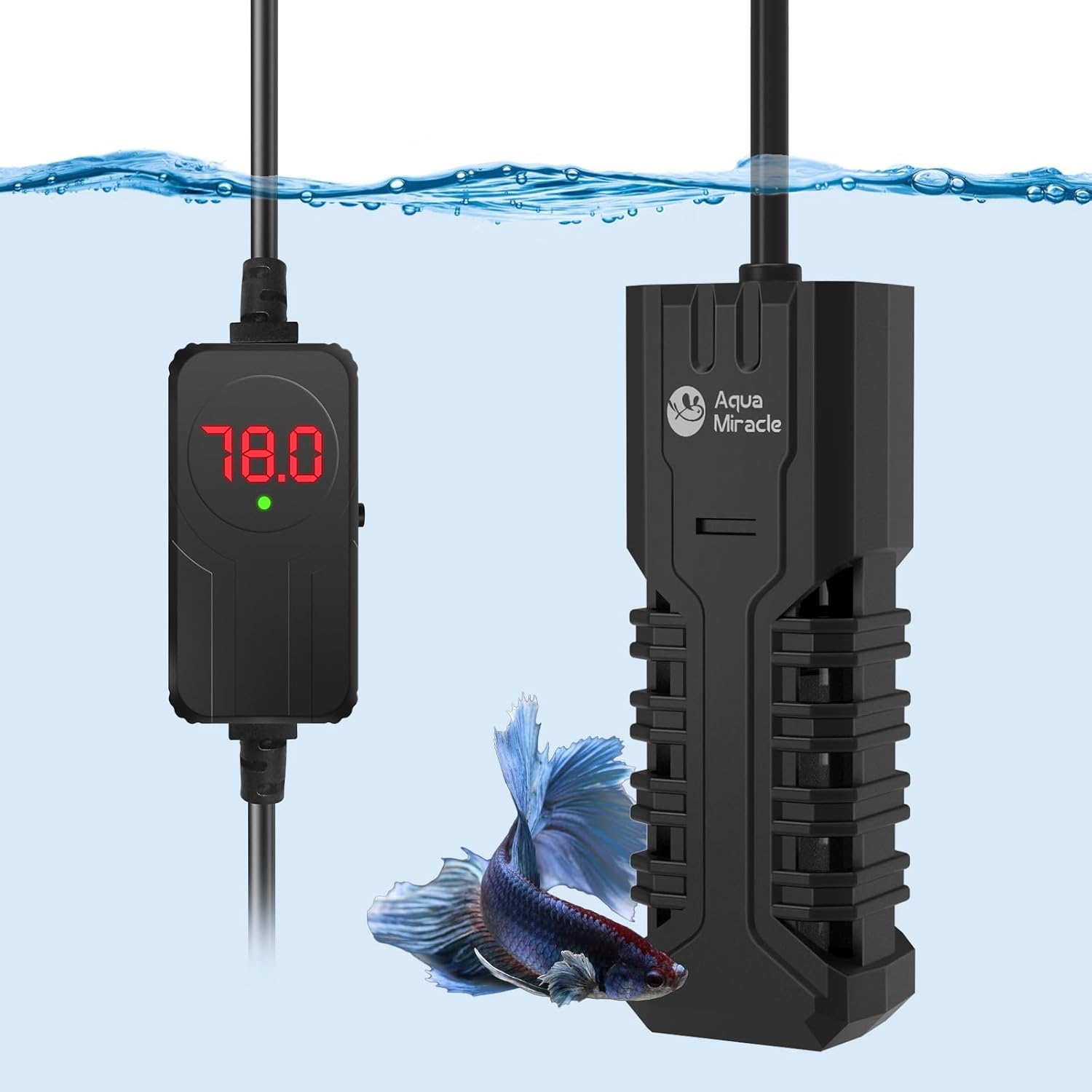 AquaMiracle Fish Tank Heater Turtle Tank Heater with Protective Housing, Adjustable Aquarium Heater with LED Digital Display Thermostat, for Aquariums 1-5 Gal(25W)
