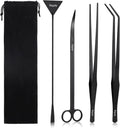 Segarty Longer Aquarium Aquascaping Tools, 4 in 1 Stainless Steel Black Aquarium Tools Kit for Aquatic Plant Fish Tank, Long Scraper Spatula Feeding Tweezers Curved Scissors Anti Rust Aquascape Set