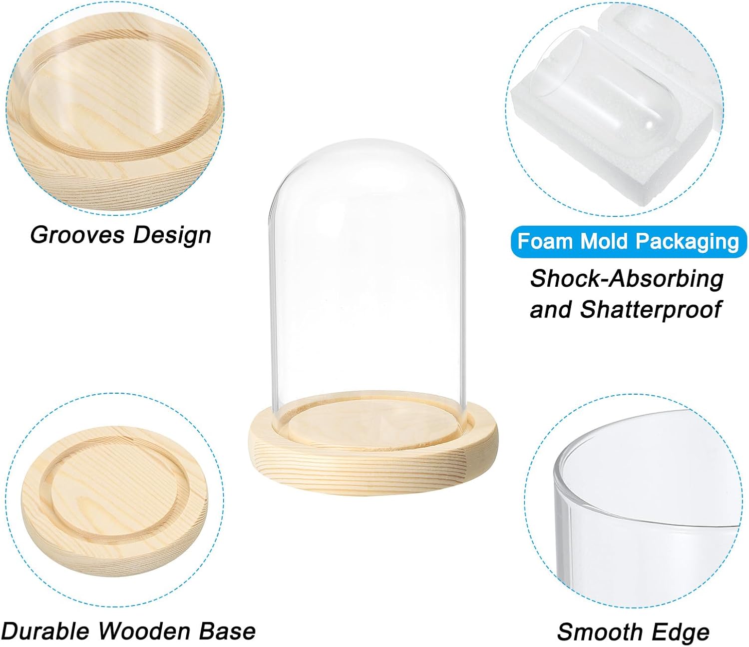 PATIKIL 4.7"x3.1" Clear Cloche Glass Dome, Glass Bell Jar Display Case Tabletop Centerpiece with Wooden Base for Plants Home Decor