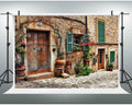 EOALOR 7(W) x5(H) FT Streets Mediterranean Towns Photography Backdrop, Flower Door Windows Wall European Travel Hiking Party Background, Photo Booth Room Studio Props 10646
