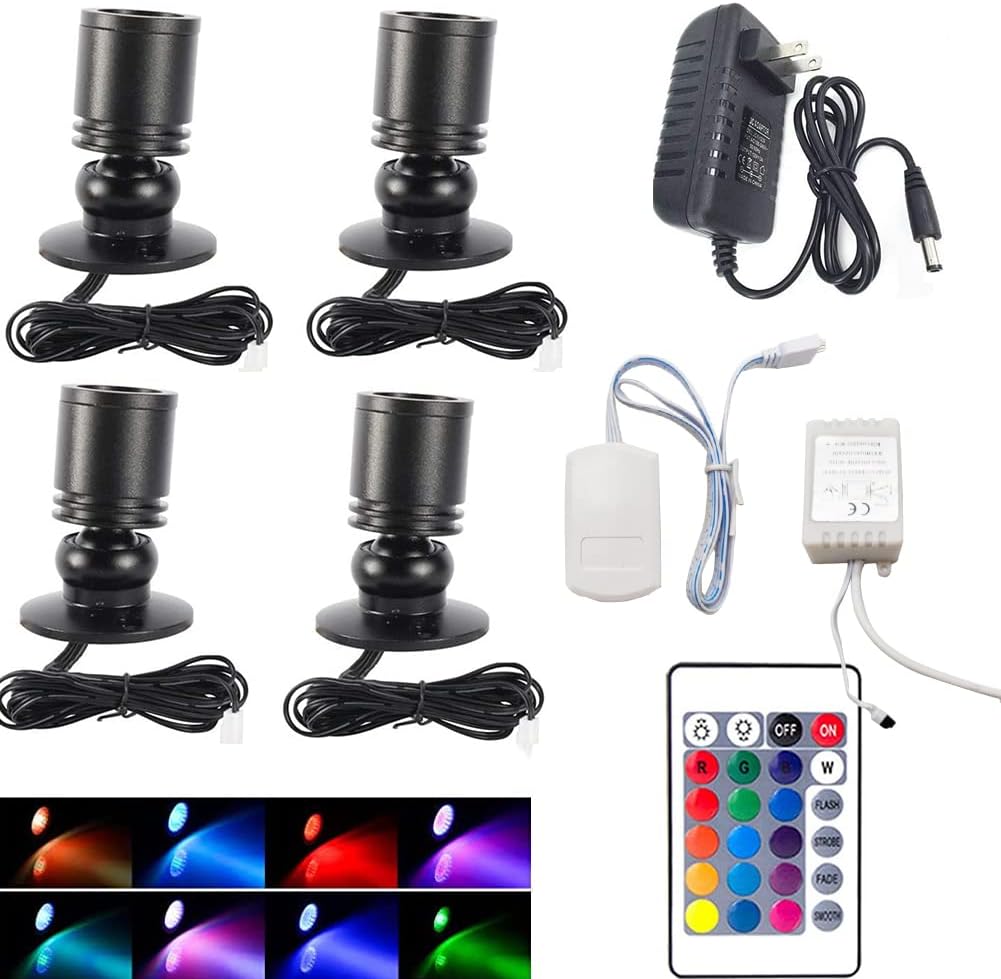 Jorunhe 1.5w White LED Mini Surface Mounted Light Jewelry Cabinet Lamp Spotlight Ac85-265v (Pack-4pc, Colorful)