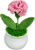 Crochet Flowers Cute Little Potted Flower, Gift for Mother's Day, Birthday, Teacher’s Day, Graduation, Anniversary, Decor for Car Dashboard,Home Office Decoration (Rose red Carnation)