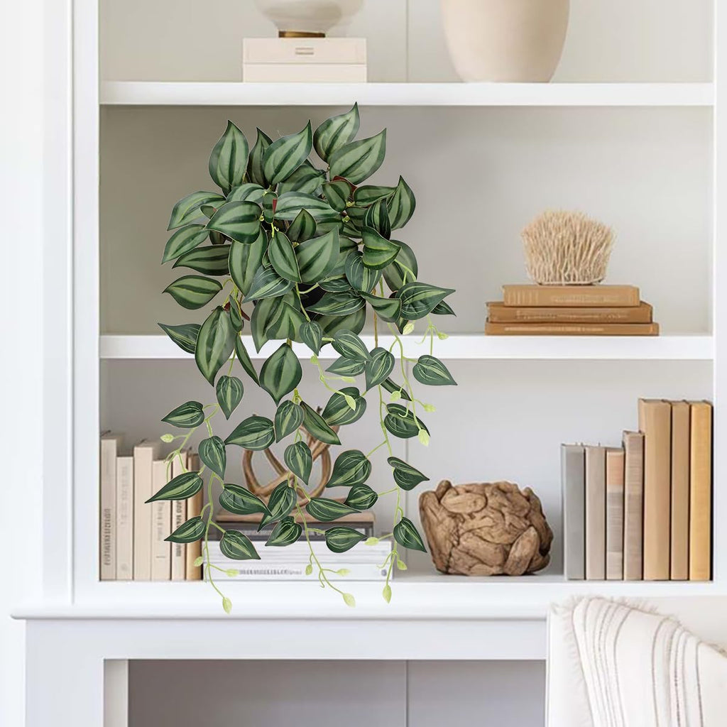 DILATATA Fake Plants Artificial Potted Plants 20 Inch Faux Peperomia Ivy Vine Plant Hanging Plant for Home Office Desk Shelf Indoor Outdoor Decor