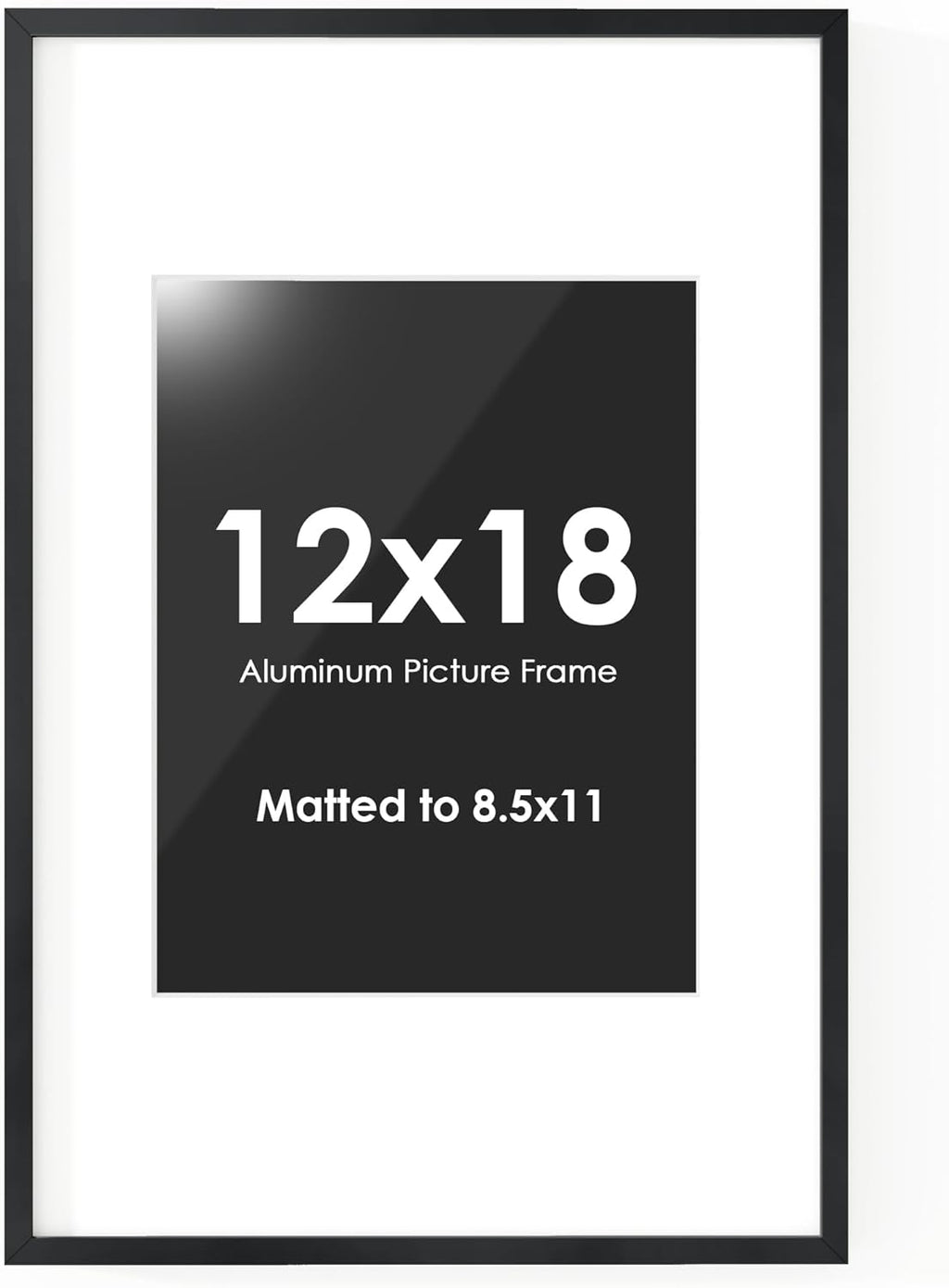 Fun Memories 12x18 Picture Frame, 12 x 18 Black Frame with Mat for 8.5x11 Photo - HD Tempered Glass - Vertical and Horizontal Display - Wall Hook Hanging Hardware Included - Set of 1
