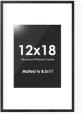 Fun Memories 12x18 Picture Frame, 12 x 18 Black Frame with Mat for 8.5x11 Photo - HD Tempered Glass - Vertical and Horizontal Display - Wall Hook Hanging Hardware Included - Set of 1