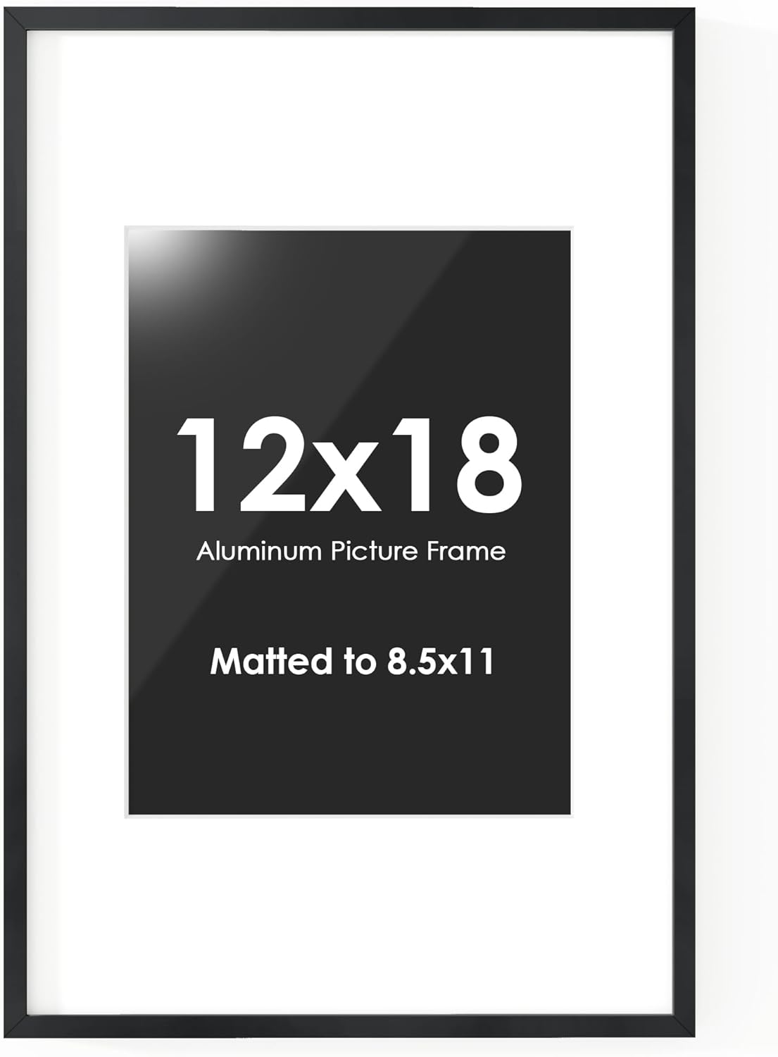 Fun Memories 12x18 Picture Frame, 12 x 18 Black Frame with Mat for 8.5x11 Photo - HD Tempered Glass - Vertical and Horizontal Display - Wall Hook Hanging Hardware Included - Set of 1