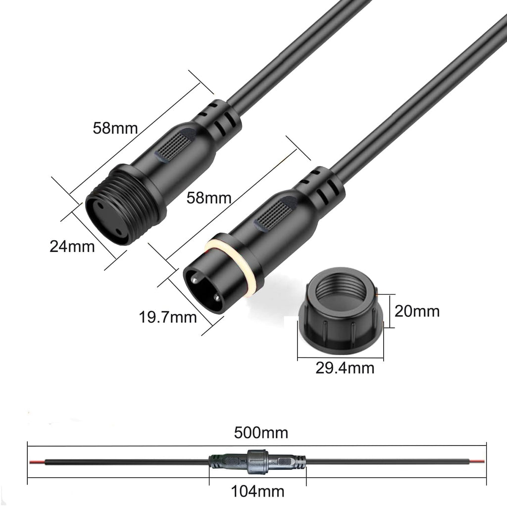 4Pin Waterproof Connector,4 Wire Male Female Plug LED Connector,with 14AWG IP68 25CM Extension Cable, for Car, Boat,Truck,Indoor/Outdoor LED Strip Lights.(2Pairs 4Pin 14AWG)