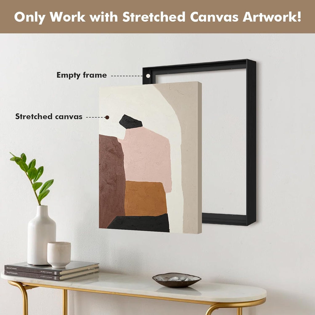 Floater Frame for 24x60 Canvas Paintings with 1.5" Deep, DIY Metal Floating Frame for Artists Designers Abstract Artwork, Modern Home Office Wall Decor (Black)