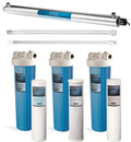 Bluonics 55W UV Ultraviolet Light Plus Sediment and Carbon Well Water Filter Purifier System with NPT 1" Ports, 12 GPM UV with 3 Filter Size 4.5” x 20" Filters for a Large Home/Commercial