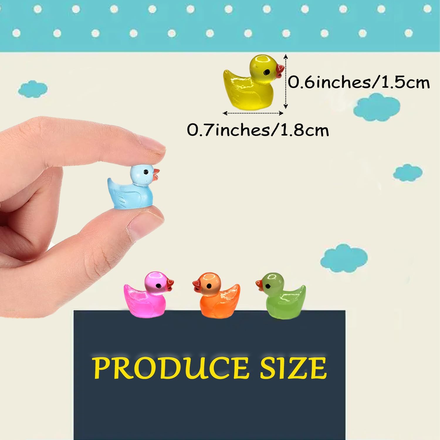 100 Pcs Luminous Mini Resin Ducks Tiny Glow in The Dark Duck Micro Garden Landscape Potted Plants Decoration Aquarium Dollhouse Ornament for Family Crafts Decor