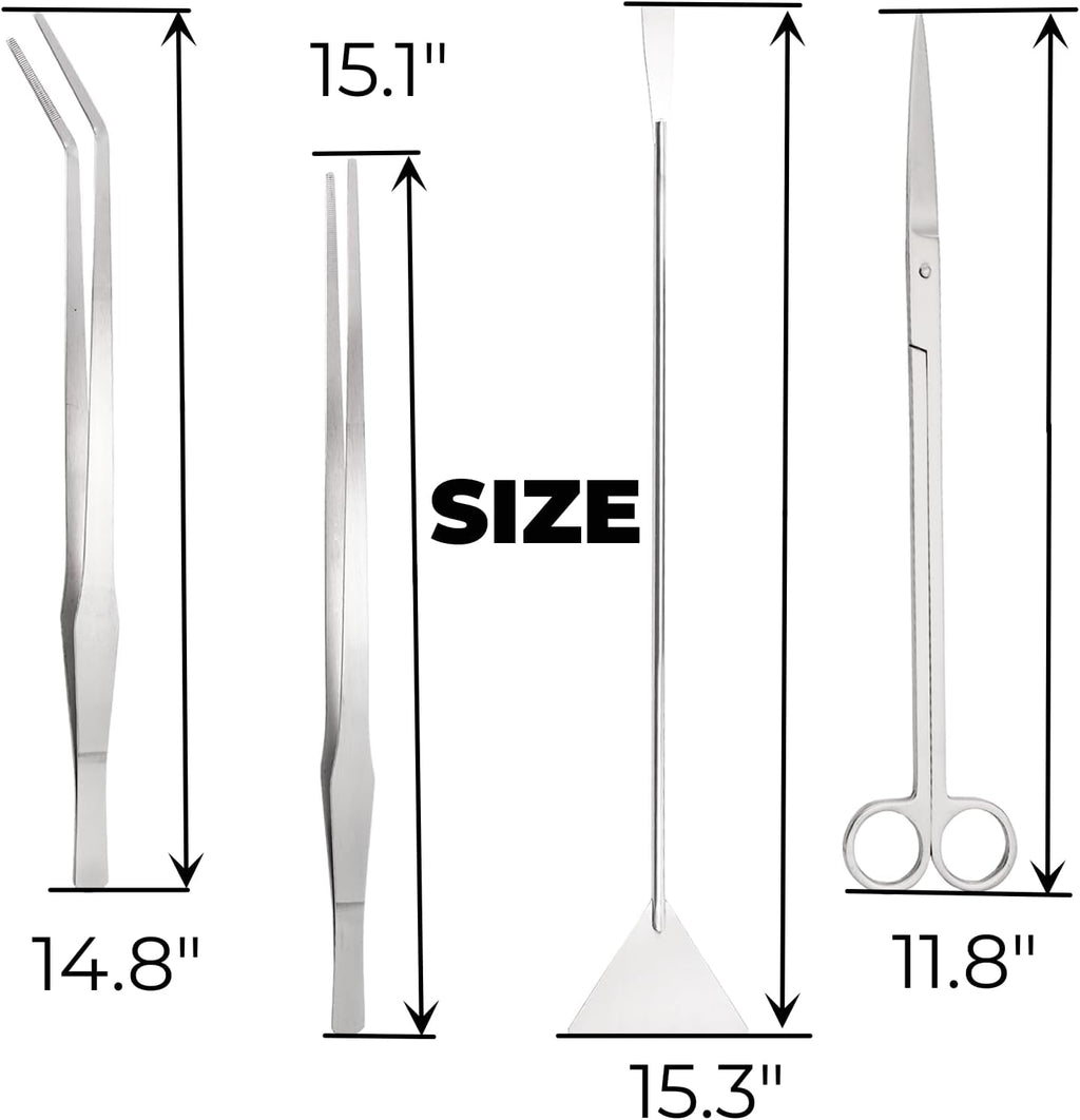 Hiceeden 4 Pcs 15 Inch Long Aquarium Aquascape Tools, Stainless Steel Aquascaping Tools Kit Include Aquarium Tweezer, Scissor, Spatula, Aquatic Plants Tool Set with Storage Pouch for Fish Tank