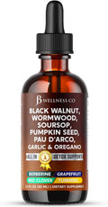 Wormwood Black Walnut Cleanse for Humans Drops Liquid Soursop Garlic Pumpkin Seed PAU D'Arco Oil of Oregano Turmeric Berberine Neem Extract Hull Bark Tincture - 2 oz