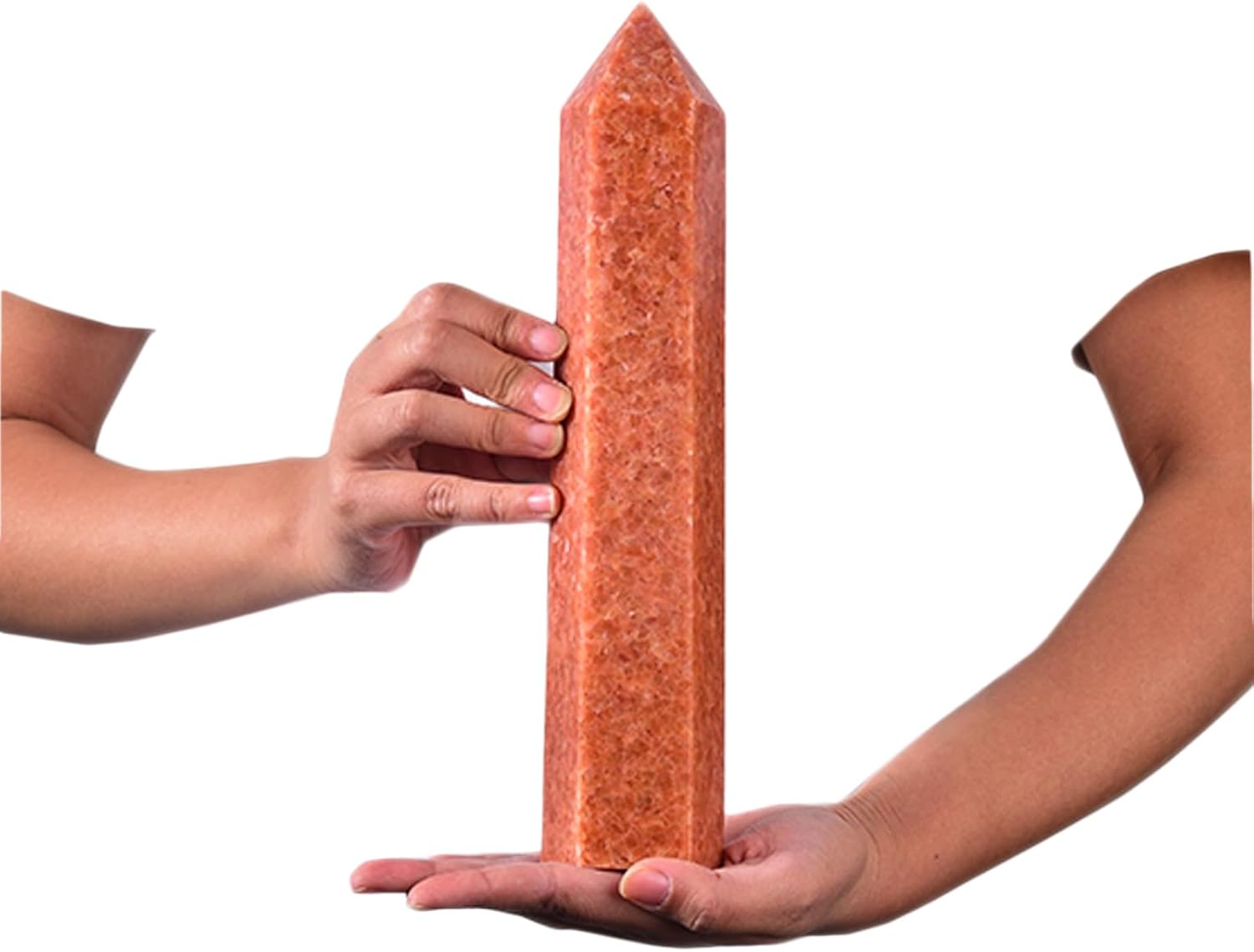 JIC Gem Extra Large Sunstone Obelisk Tower Points Natural Healing Crystal Wand 6 Faceted Sunstone Quartz Crystals Tower Wand Home Decor Reiki Chakra Meditation 3.0-3.5 Lbs