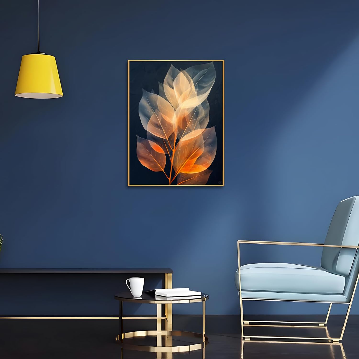 Botanical Leaf Canvas Wall Art, Modern Nature-Inspired Decor for Living Room, Bedroom, Office Ready to Hang (Serene Hues, 23"Wx31"H/60x80cm, Gold Frame)