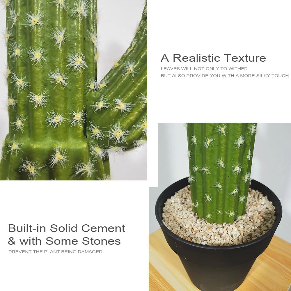 momoplant Artificial Cactus Succulent Plant, 24 Inch Tall Faux Fake Desert Cacti Plant with Black Planter for Home Garden Office Floor Decor