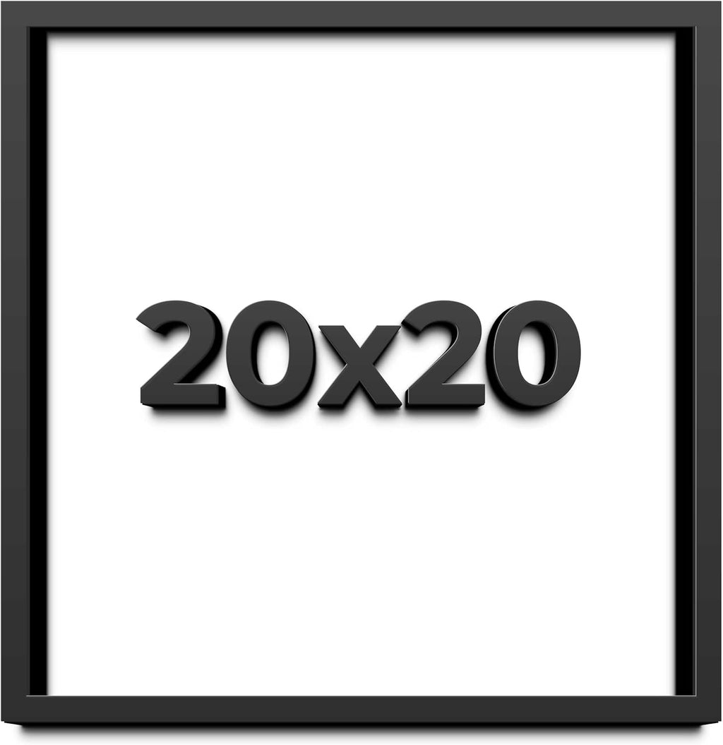 20x20 Black Shadow Box Display Frame | 1 Inch Deep | Solid Wood | UV Resistant Acrylic Plexiglass, Acid Free Backing and Hanging Hardware | Dugan