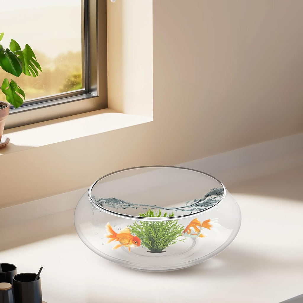 Glass Bowl – for Plants, Hydroponics Flower Planter, Shallow Wide Round Fish Bowl, Indoor Home Decoration, Transparent Curved Design, Multipurpose Plant Display | Great for Bonsai, Succulents
