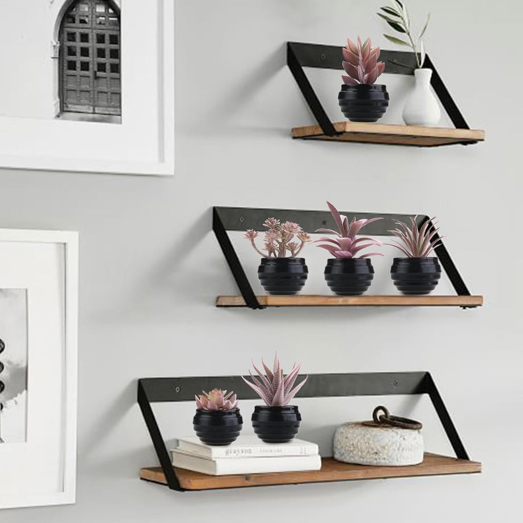 GREENTIME 6 Pcs Purple Artificial Succulent Plants in Mini Black Plastic Pots Small Fake Succulent Plant Faux Indoor Decor Bedroom Desk Bathroom Office Living Room Table Shelf Home Decoration