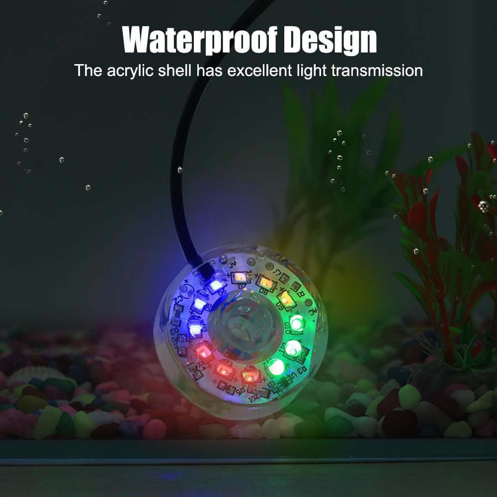 Fish Tank Light, Waterproof LED Aquarium Submersible Light USB Multicolor Decoration Light with Suction Cup for Fish Tanks Coral Tanks Aquatic Plant Tanks