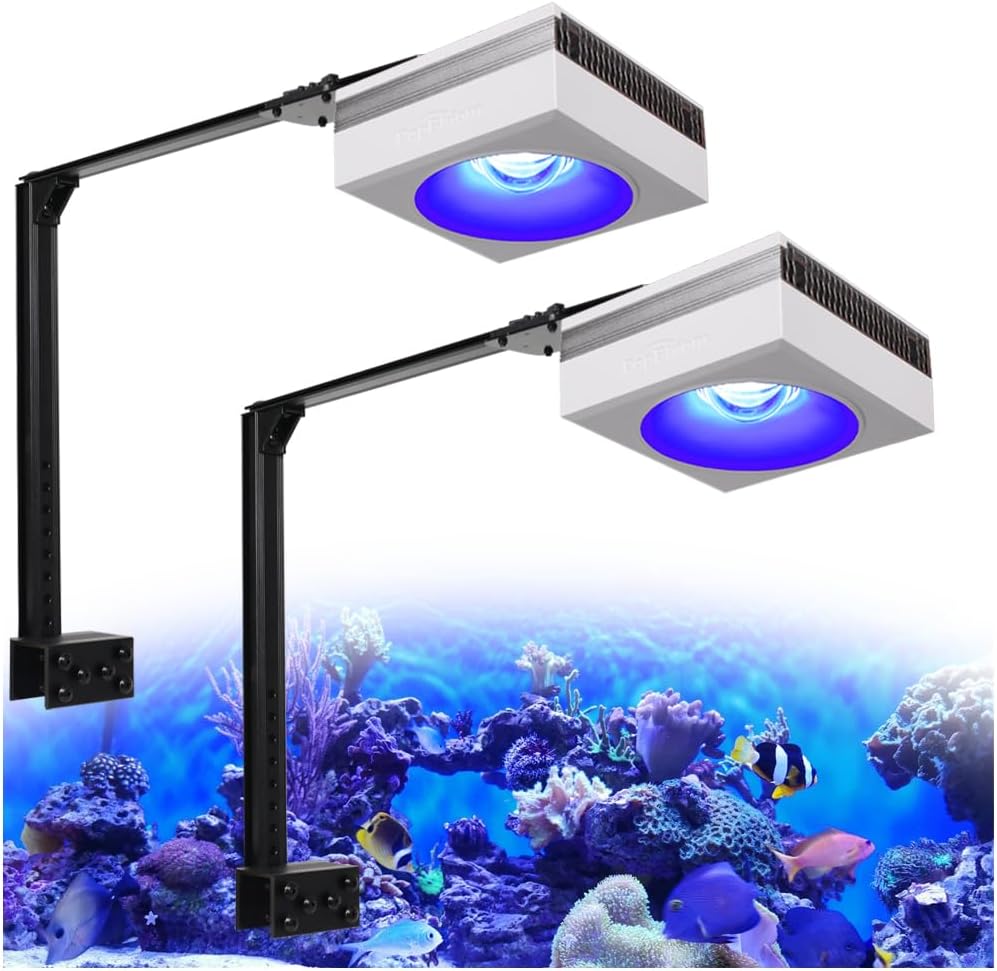 PopBloom RL90 WiFi Reef LED Light, 200W Reef Aquarium Lighting for SPS LPS Corals and Saltwater Fish Tanks, Enhanced Violet and Blue Spectrum,APP Fully Programmable (2 Lights with Mount Arm kit)