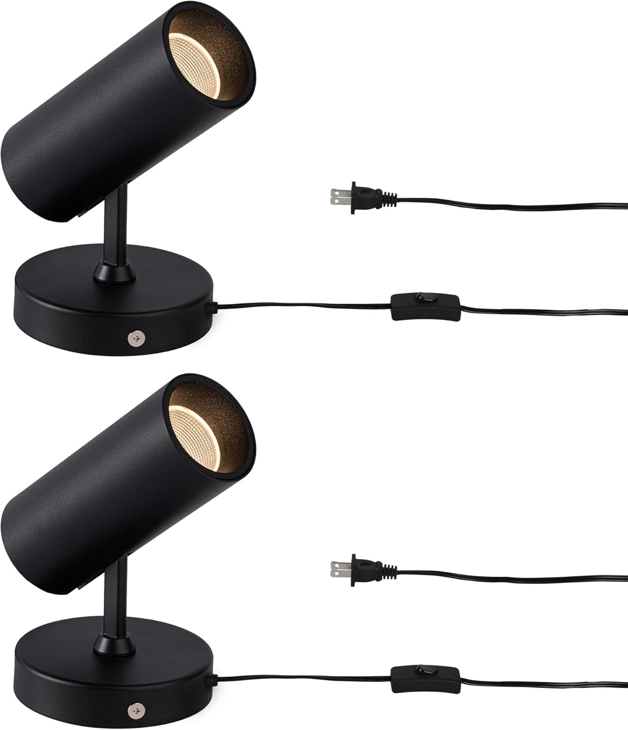 Aisilan 2 Pack LED Black Plug in Spotlight with On/Off Switch Uplight Spotlight Indoor Accent Ceiling Spot Light for Plant Background Wall Spotlight Warm White 12W CREE COB CRI 97, MS007A