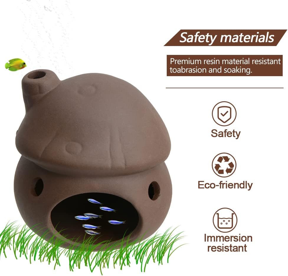 Aquarium Decor Ceramic Mushroom House Ornament Fish Tank Landscape Decoration Pottery Hide Cave Habitat Hut Small Shrimp for Goldfishes to Rest Breed Hiding (Brown)