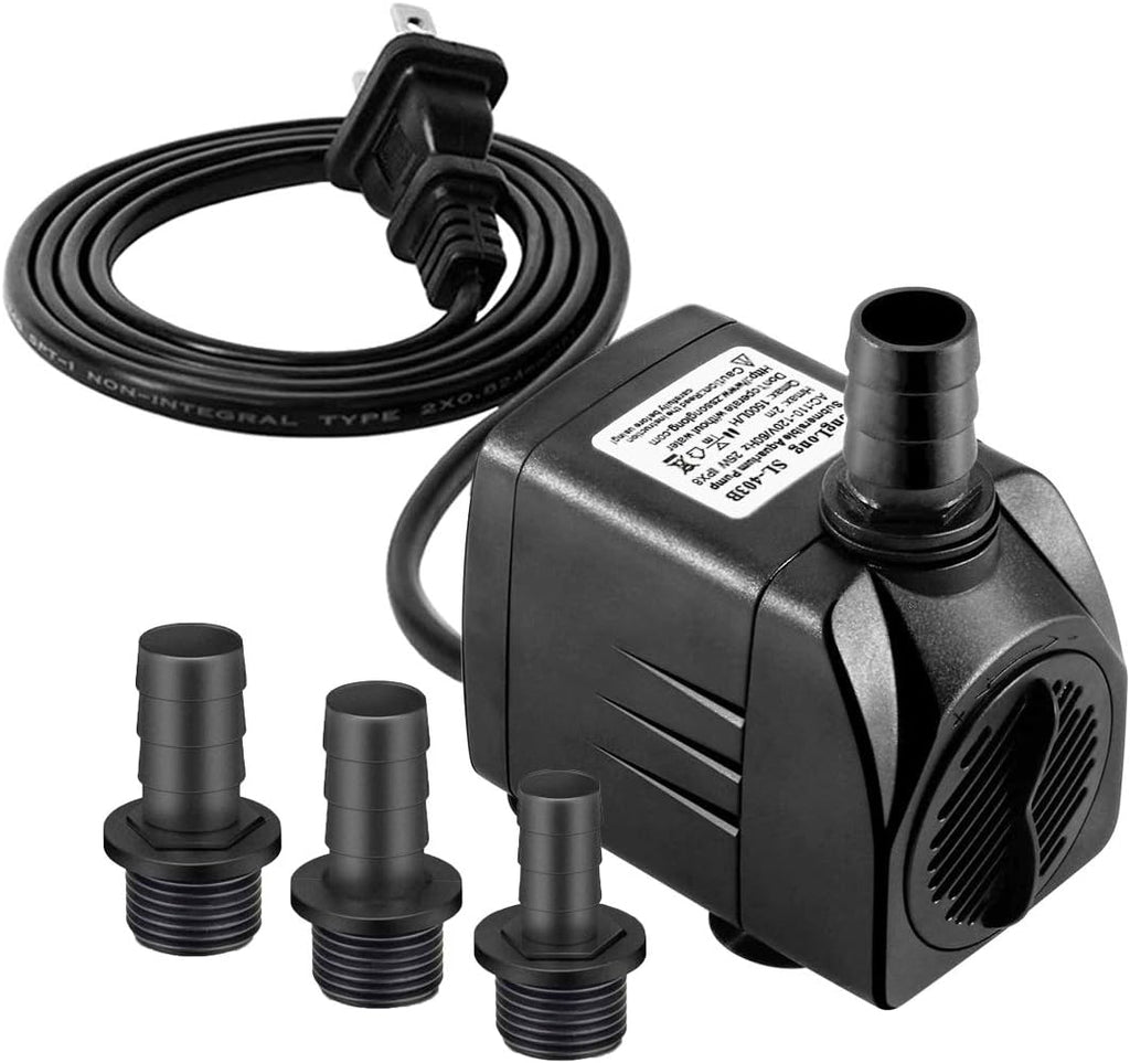 Submersible Pump 400GPH (1500L 25W) Ultra Quiet with Over Heating Protection 6.5ft High Lift for Fountains, Hydroponics, Ponds, Aquariums & More…