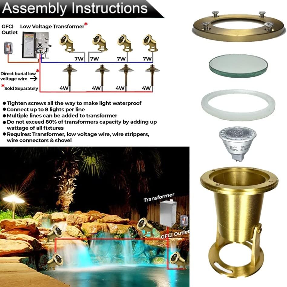 Waterproof Underwater Light 113 (4 Pack) Solid Brass 7W MR16 LED Bulb Pond Light Submersible Waterfall Pool Fountain for Beautiful Bright Long Lasting Home Garden Patio Pool
