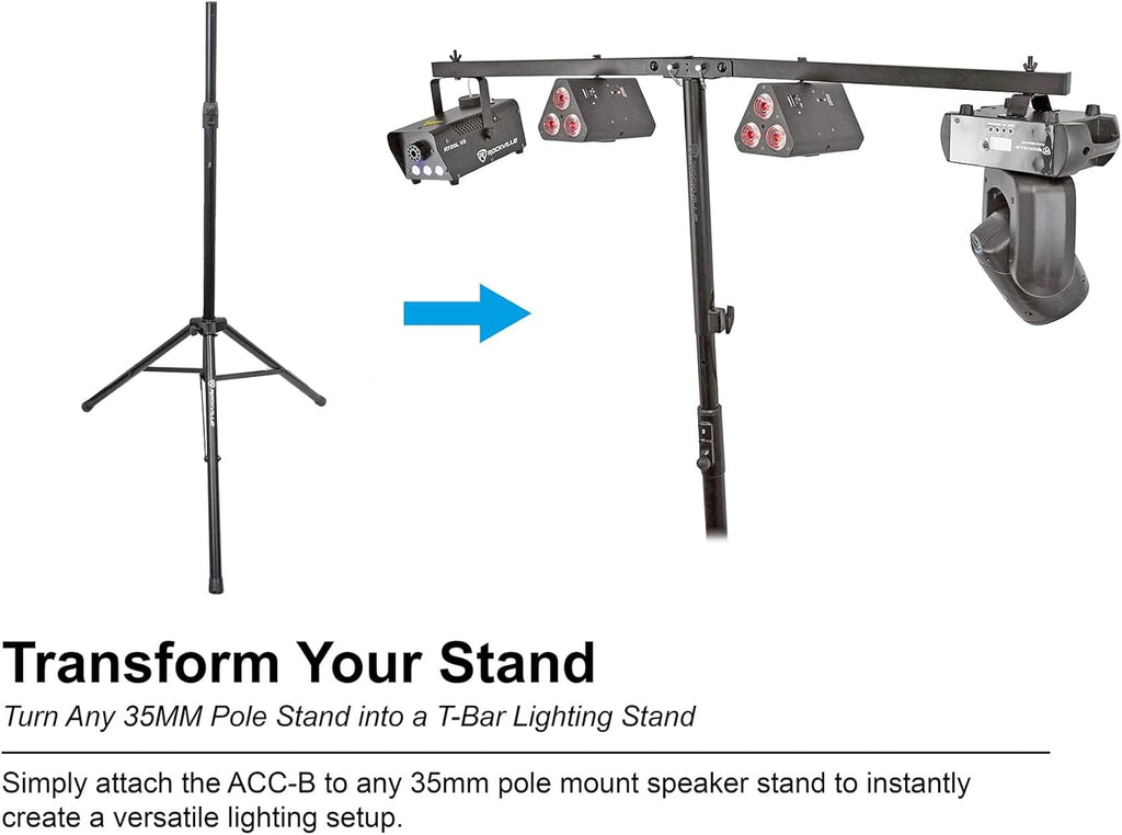 Rockville ACC-B Collapsible T-Bar Lighting Bar for 35MM Pole Stand, Travel Bag Included, 4 Light Mounts, Portable, Perfect for DJs/Events/Lights