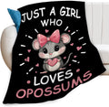 Just A Girl Who Loves Opossums Throw Blanket Possums Print Throw Blankets Gifts for Couch Sofa Bed Stuff Decor Soft Cozy Fleece Plush Warm Flannel Bedding for Lover 60"x80"