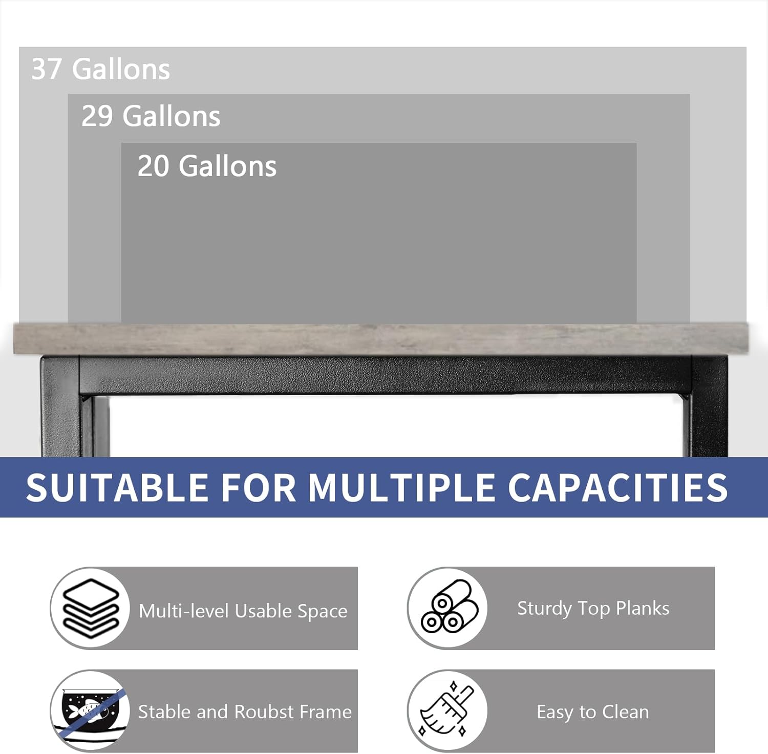 TFK 20-29-37 Gallon Fish Tank Stand, 3-Tier Aquarium Stand with Power Outlet Reptile Tank Stand Heavy Duty Terrarium Stand for Home Office, Gray