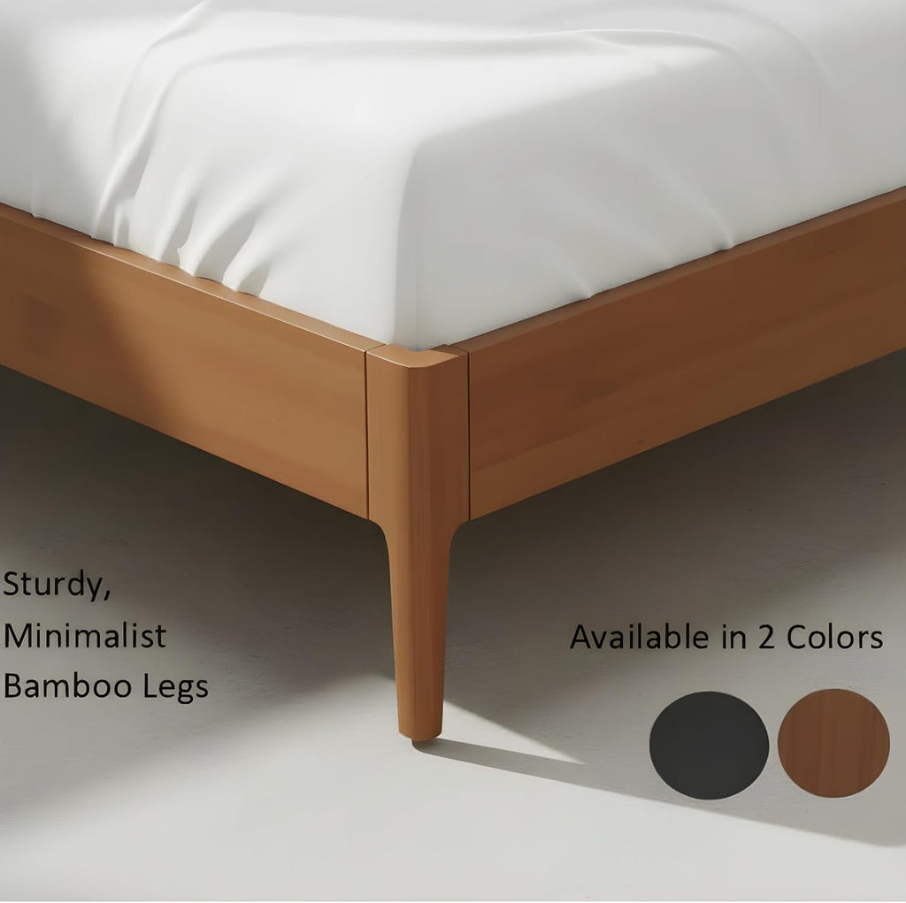 Merax King Size Bamboo Wood Bed Frame with 46.5" Tall Headboard, Bohemian Spindle Platform Bed with Wood Slat, Heavy Duty Steel Center Beam for Support, Under Bed Storage, No Box Spring Needed, Brown