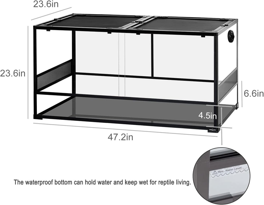 REPTIZOO Large Reptile Terrarium, Tall & 48 INCH Wide Reptile Tank with Sliding Door Top Screen Ventilation & Anti Escape Lid (48" W X 24" D X 24" H (Full Glass & Side Mesh Panel Switchable))
