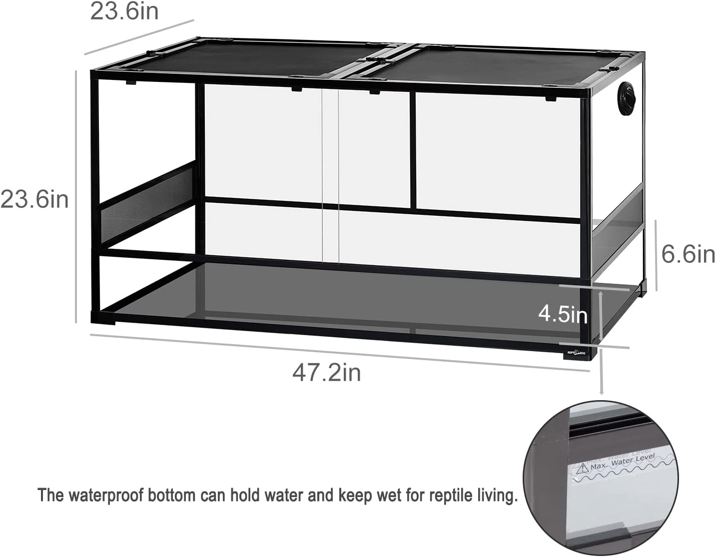 REPTIZOO Large Reptile Terrarium, Tall & 48 INCH Wide Reptile Tank with Sliding Door Top Screen Ventilation & Anti Escape Lid (48" W X 24" D X 24" H (Full Glass & Side Mesh Panel Switchable))