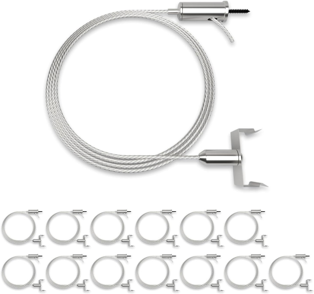 14 Pack Hexagon Garage Light Hanging Cable Kit, Adjustable 1.0M Stainless Steel Suspension Wire Rope Set, Heavy Duty 1.5mm Lighting Hanging Kit for Hex LED Lights, Max Load 6.6lbs