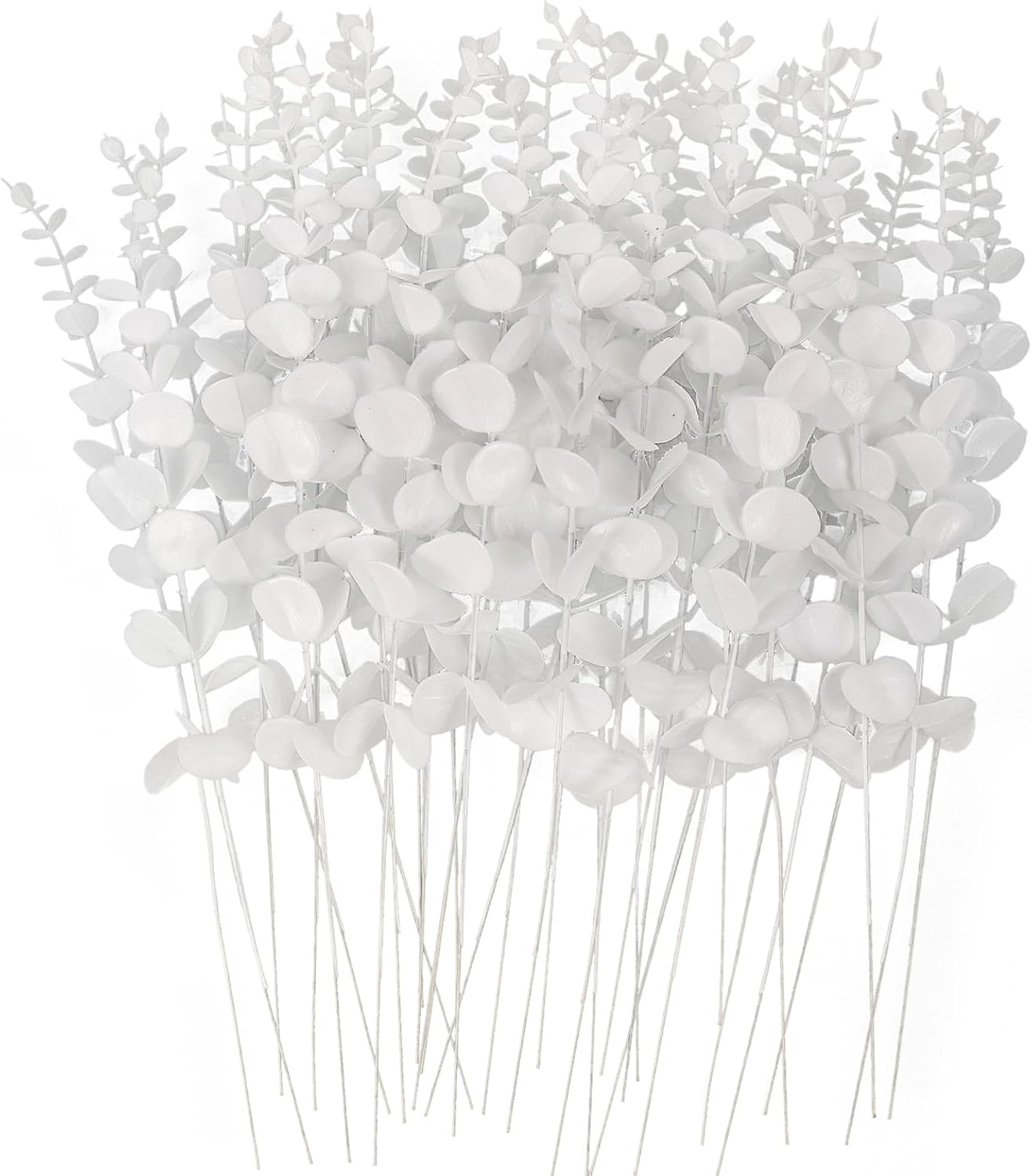 RECUTMS Artificial Eucalyptus Leaves Stems 36Pcs 15Inch Faux White Leaf Branches Plants for Vase Thanksgiving Christmas Halloween Party Wedding Flower Bouquet Floral Arrangement Home Office Decor