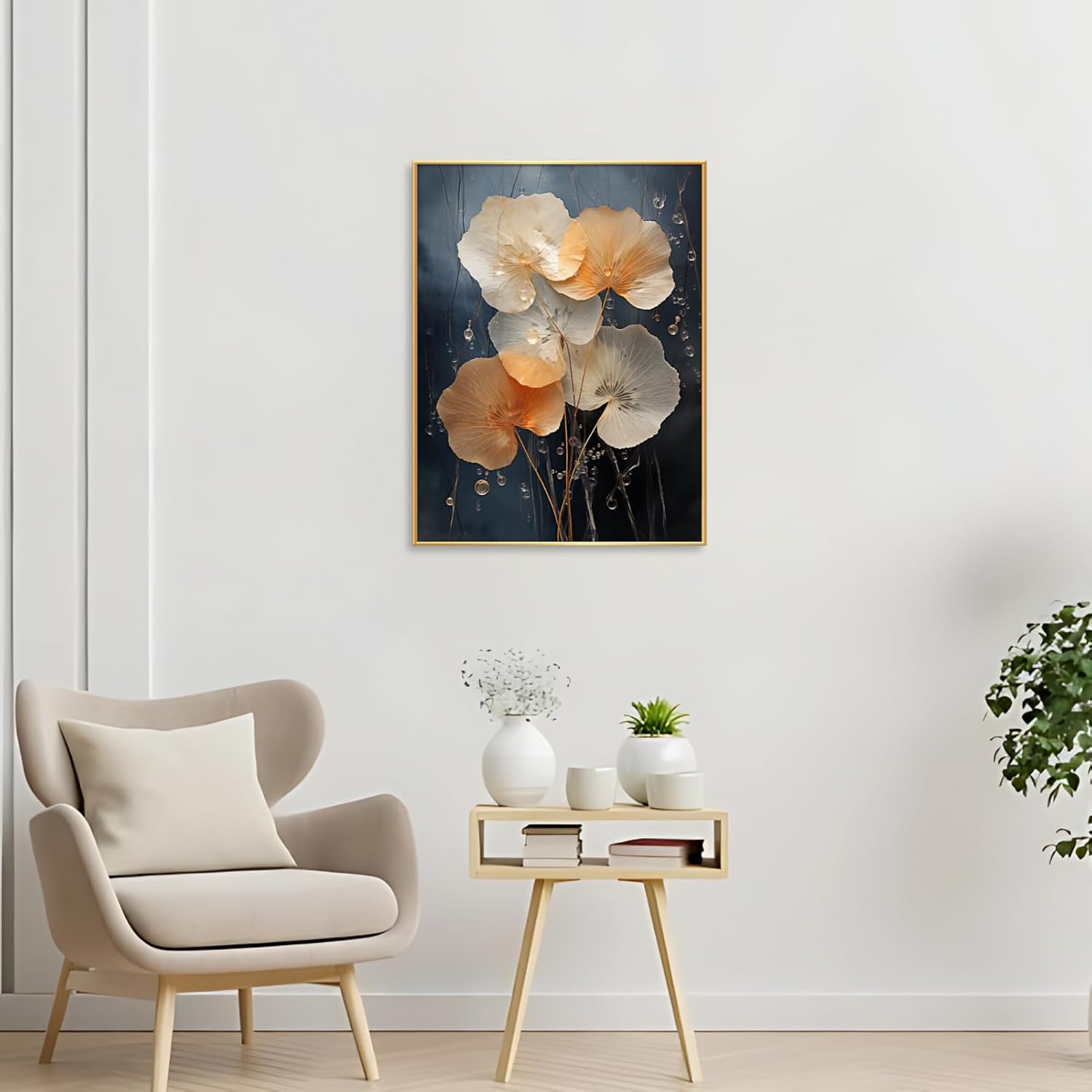 Botanical Leaf Canvas Wall Art, Modern Nature-Inspired Decor for Living Room, Bedroom, Office Ready to Hang (Gradient Glow, 20"Wx27"H/52x70cm, Gold Frame)