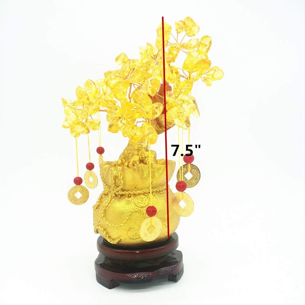 Feng Shui Citrine Quartz Crystal Money Tree Bonsai Style Decoration for Luck and Wealth (Purse)
