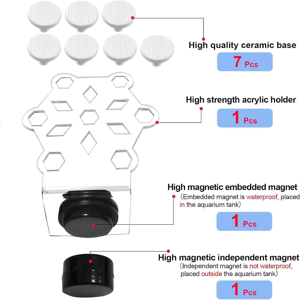Coral frag Magnetic Holder, Magnetic Coral frag Plug Holder，Magnetic Coral frag Holder,Magnetic Coral frag Rack，The Small Magnetic Coral frag Rack Set with 7 Coral frag Plug Ceramic Bases