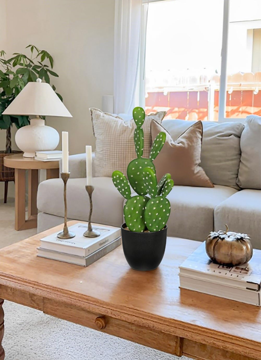 DILATATA 16.5" Small Fake Cactus Plant Potted 'Prickly Pear Cactus' Faux Cacti for Home Garden Office Decor Housewarming Gifts