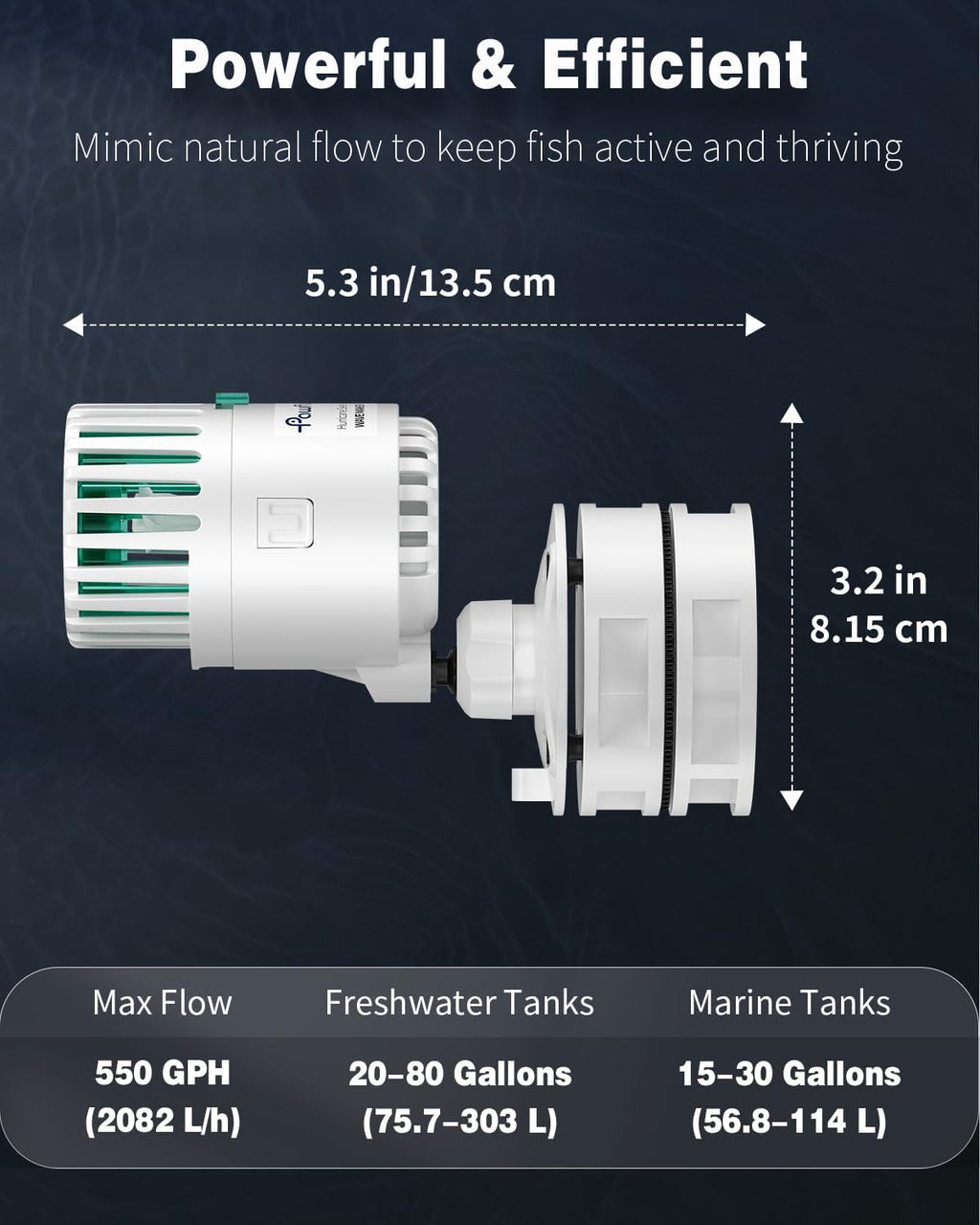 Pawfly Wave Maker for Aquarium, 550 GPH Aquarium Powerhead, Quiet Submersible Wavemaker for 15-80 Gallon Fish Tanks, Water Circulation Pump with Powerful Magnetic Base