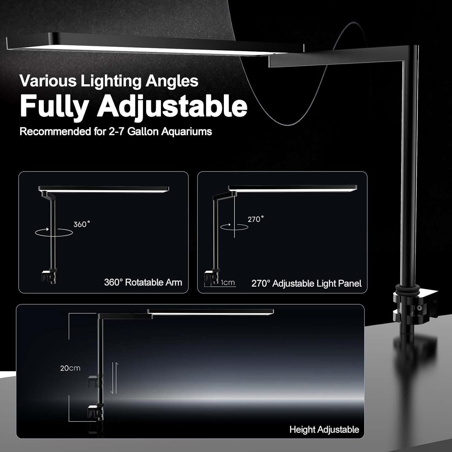 FZONE Solo Series Nano LED Aquarium Light, Full Spectrum and Dimmable, App-Controlled, for Freshwater and Planted Tanks