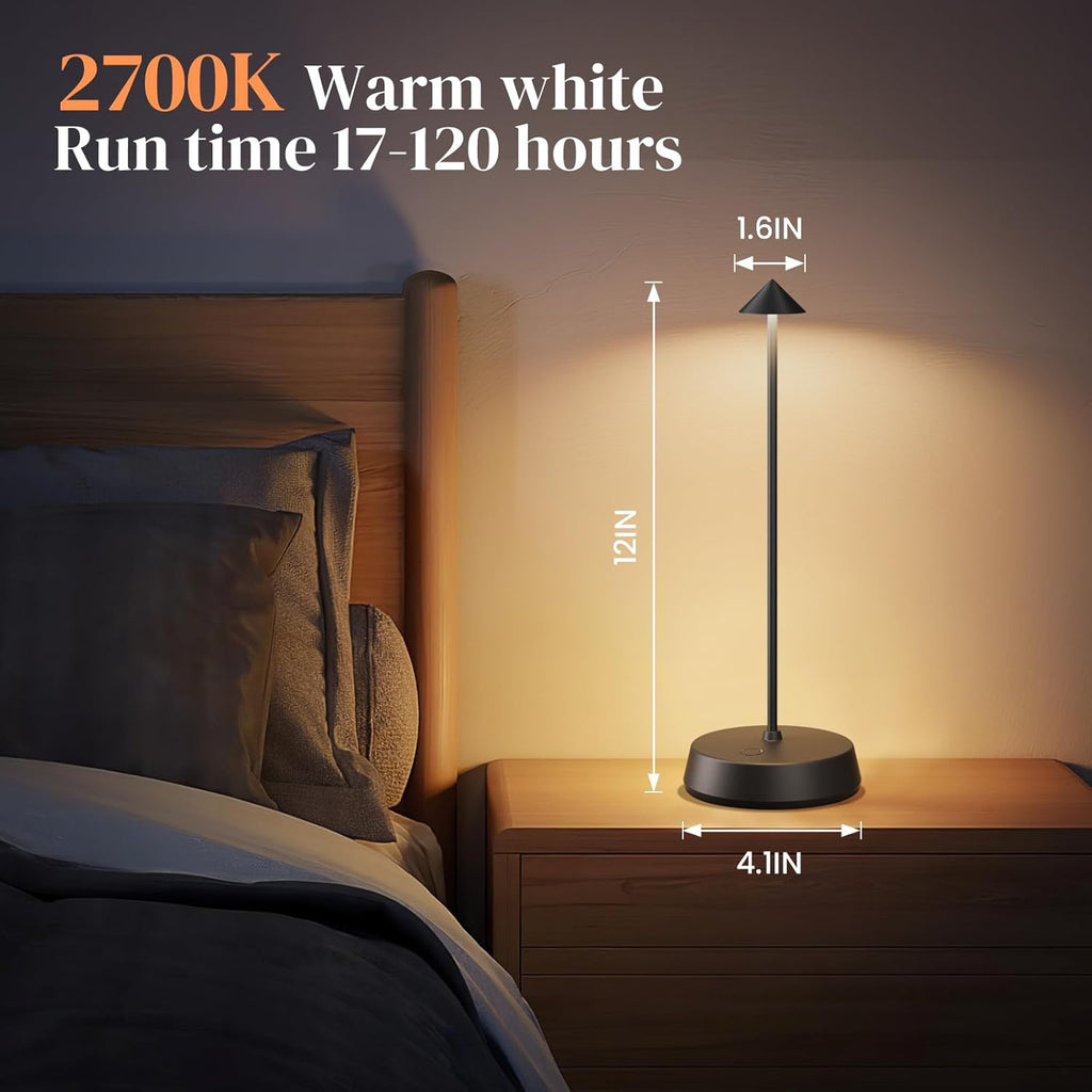 Cordless Table Lamp Rechargeable, Battery Operated 6000mAh Desk Lamp Touch Dimmable Lamp Outdoor Waterproof Portable Wireless Table Light, Small Table Lamp for Restaurant Bar/Outdoor(Black)
