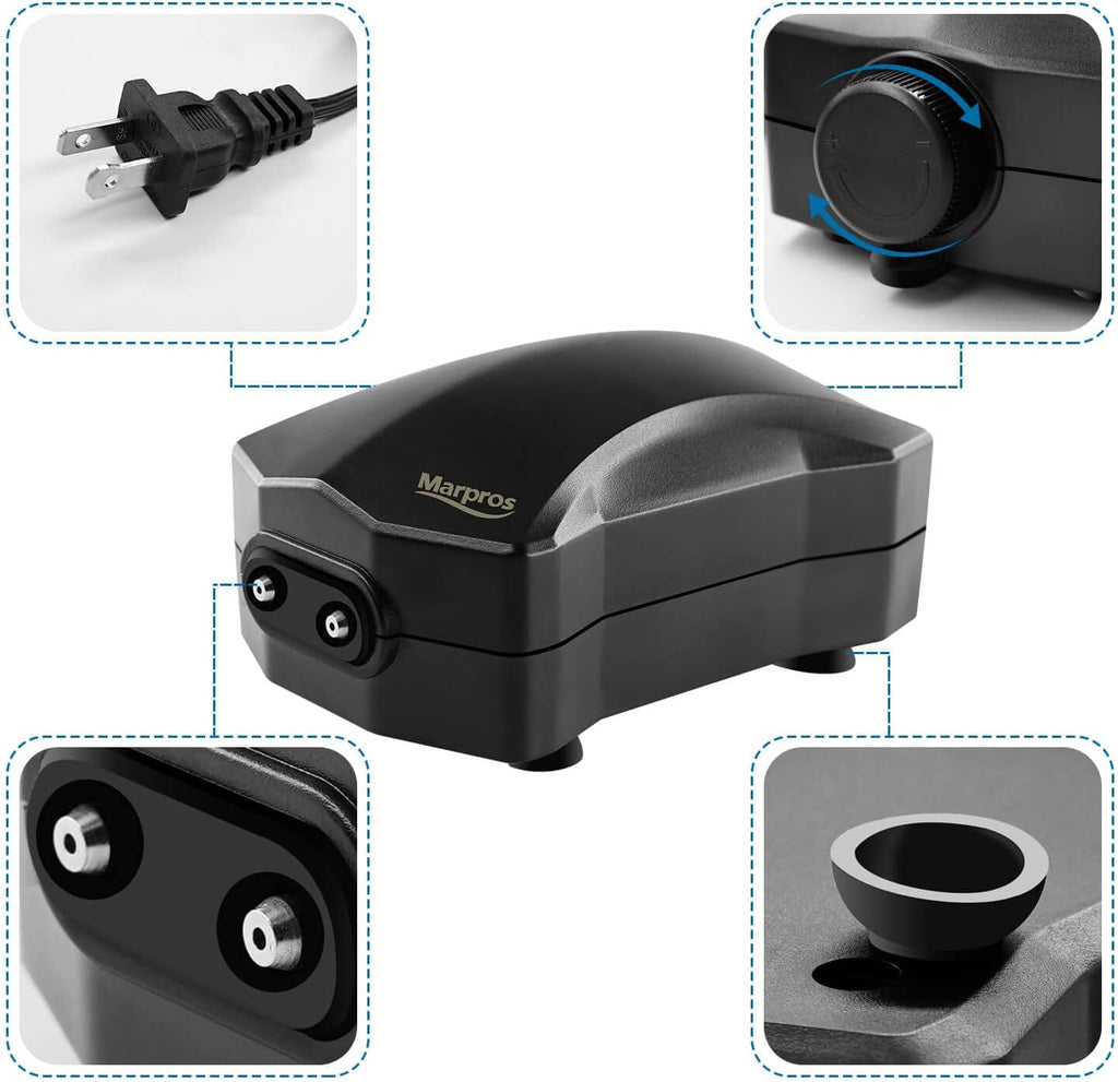Aquarium Air Pump Single Outlet/Dual Outlet Adjustable Aerator with Accessories for 10-100 Gallon Fish Tank