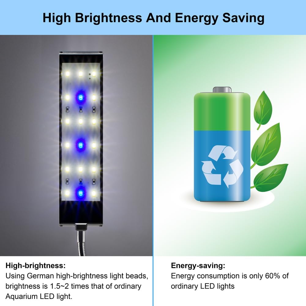 Aquarium Light Small LED Clip Light for Fish Tank 7W, 1 Yr Warranty